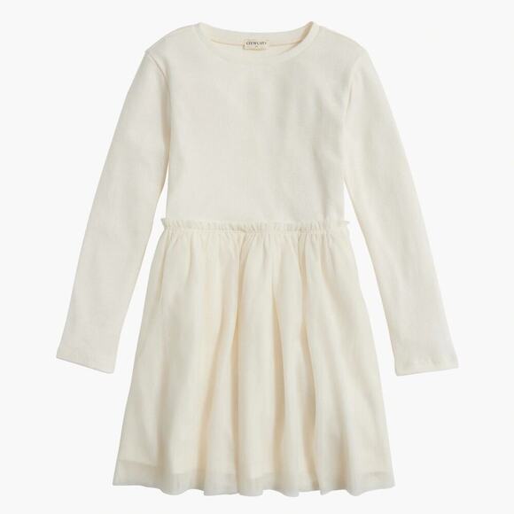 Crewcuts J. Crew Factory Mixed-Media Tulle Dress Long Sleeve Crewneck Ivory 10 - Picture 1 of 8